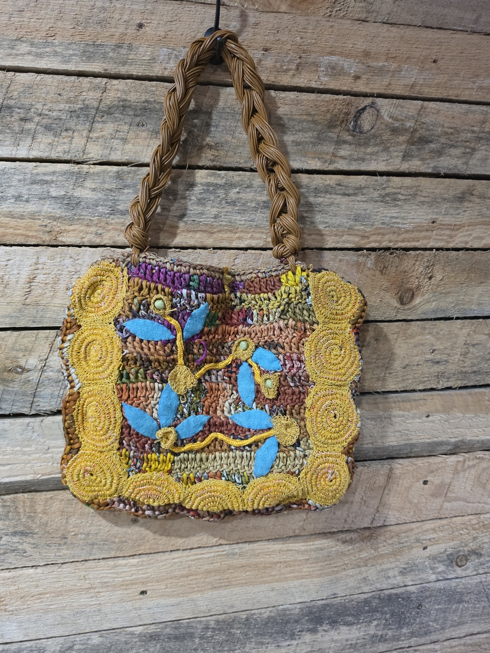 Chan Luu Multicolor Woven Crochet Shoulder Bag Boho Floral Purse